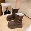 Fashion Versatile Velvet Comfortable Medium Boots Children Autumn and Winter New Casual Thick-soled Two Wear Snow Boots Women