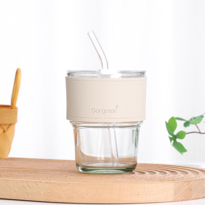 Simple Glass Cup With Lid and Straw Transparent Tea Cup Juice Glass Beer Can Milk Mocha Cups Breakfast Coffee Mug