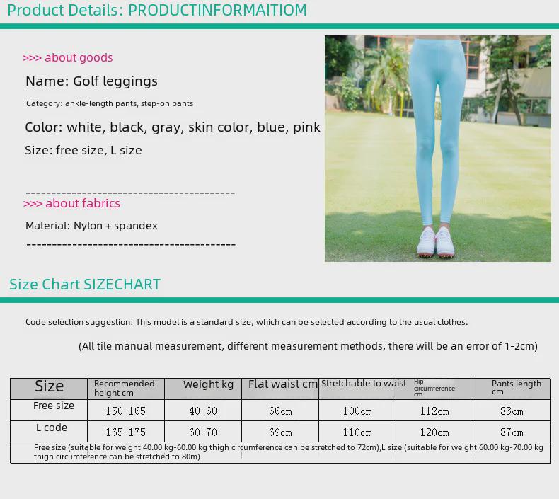 TYGJ Dámské golfové legíny s ochranou proti slunci - Letní prodyšné ledové hedvábí, nášlapné kalhoty