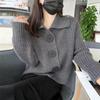 Retro Korean Big Button Knit Cardigan - Women's Fashionable Lapel Sweater, Autumn/Winter Loose Style Outerwear