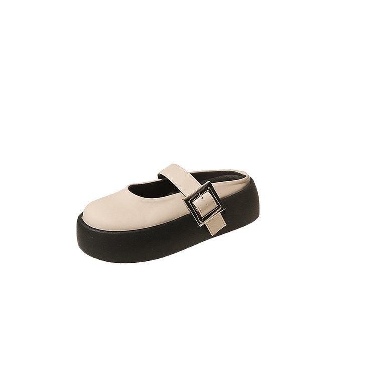Round head thick-soled bag head half-drag new summer fashion one-button slippers casual muffin sole women's shoes