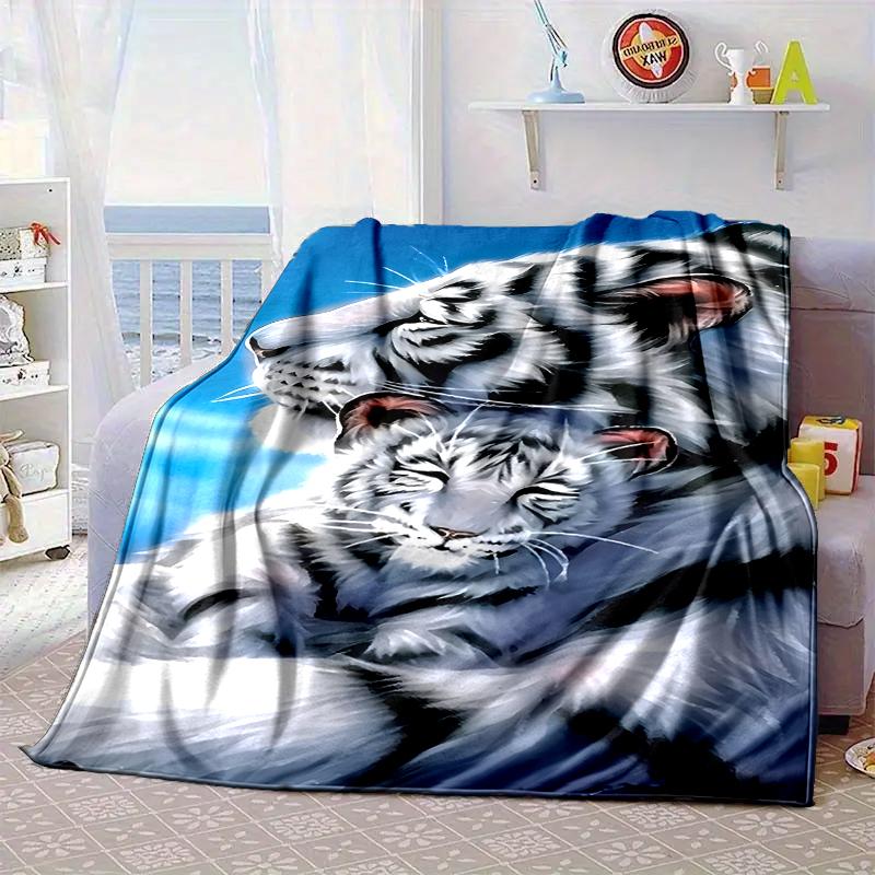 White Tiger Family Blanket Flannel Blanket for bed, sofa, Camping, Hiking, Picnic Essentials, gift for family Fan gifts
