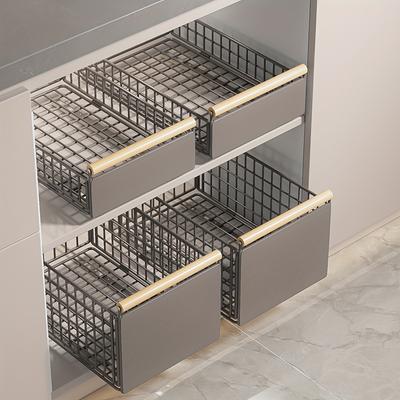Metal Pull-out Organizer Basket Single-layer Sunken Sliding Kitchen Storage Rack Multifunctional Spice Essential Organizer Rack
