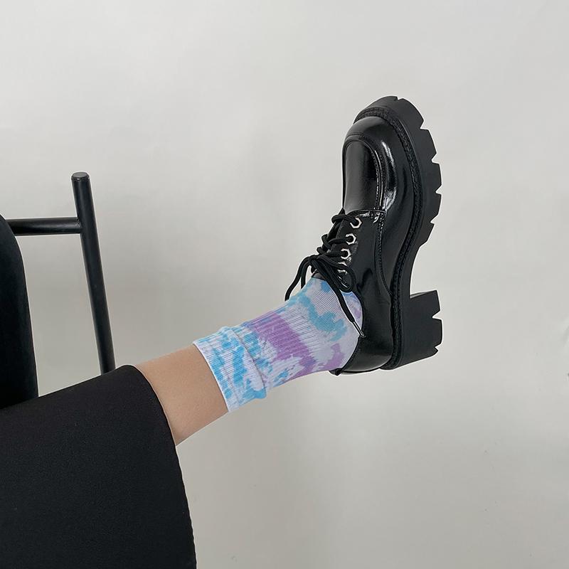 New Fashion Genuine Leather Women Shoes Casual Loafers Round Toe Platform Shoes Shoes Woman Zapatos De Mujer Women Lace -Up