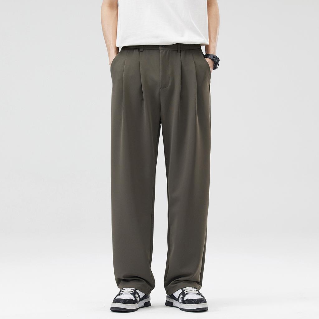 Solid Color Simple and Versatile Anti-wrinkle Drape Knitted Pants Men's Daily Commuting Loose Wide-leg Straight Casual Pants