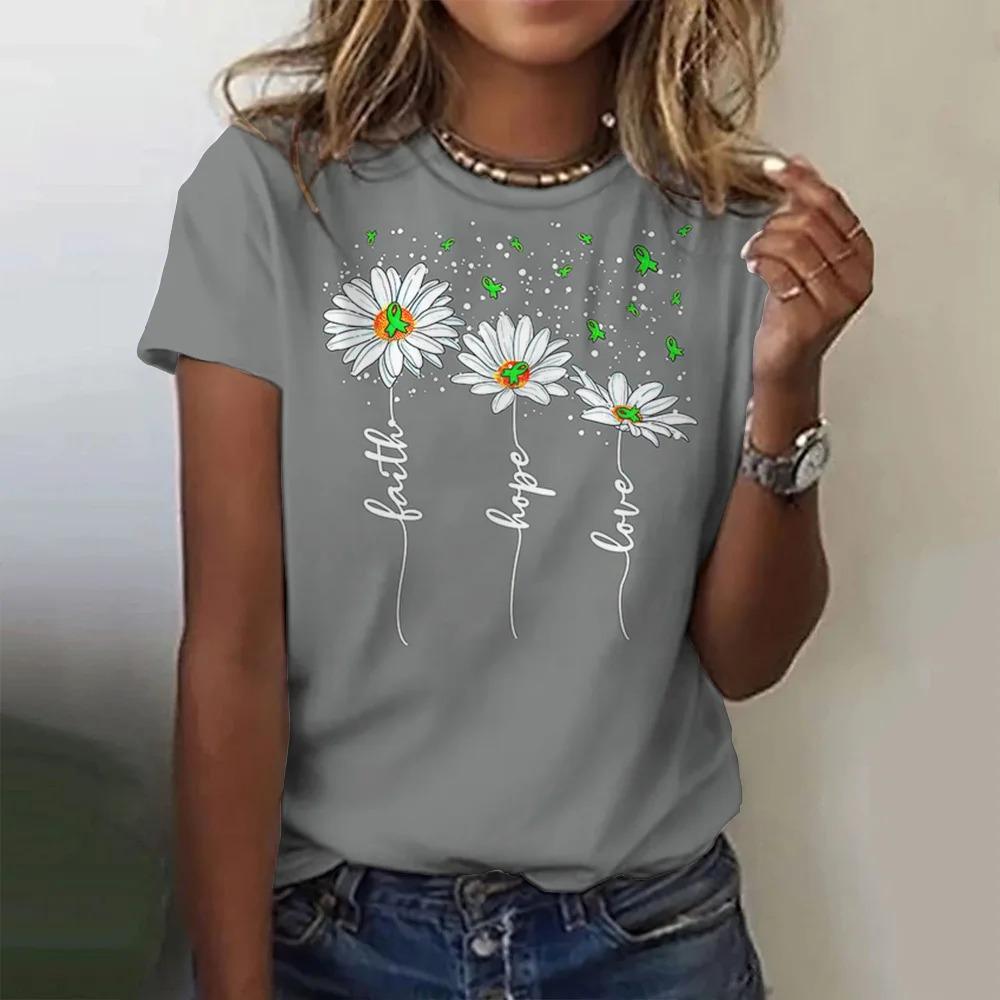 Mode 3D Kärlekstryck T-shirt För Kvinnor Roligt Blommönster Kortärmad Tjej Tee Sommar Casual O-hals T-shirts Damkläder