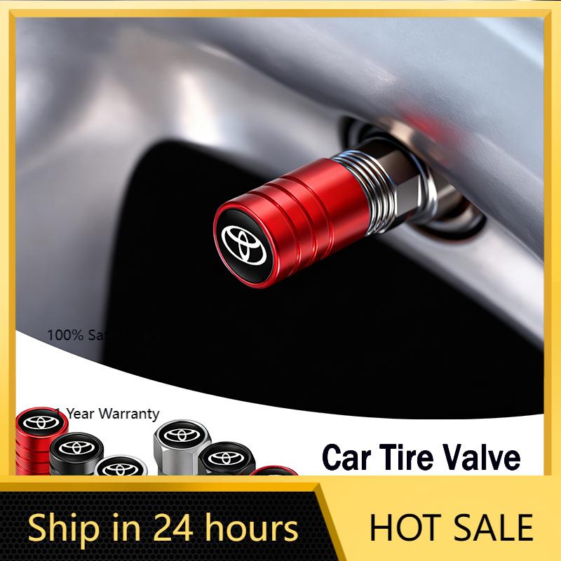 Hjulkopper 4 stk Bil Dekkventilhetter Emblem Metallhette Etui Tilbehør For Toyota GR Corolla Yaris Aygo Prius RAV4 Crown CHR Camry