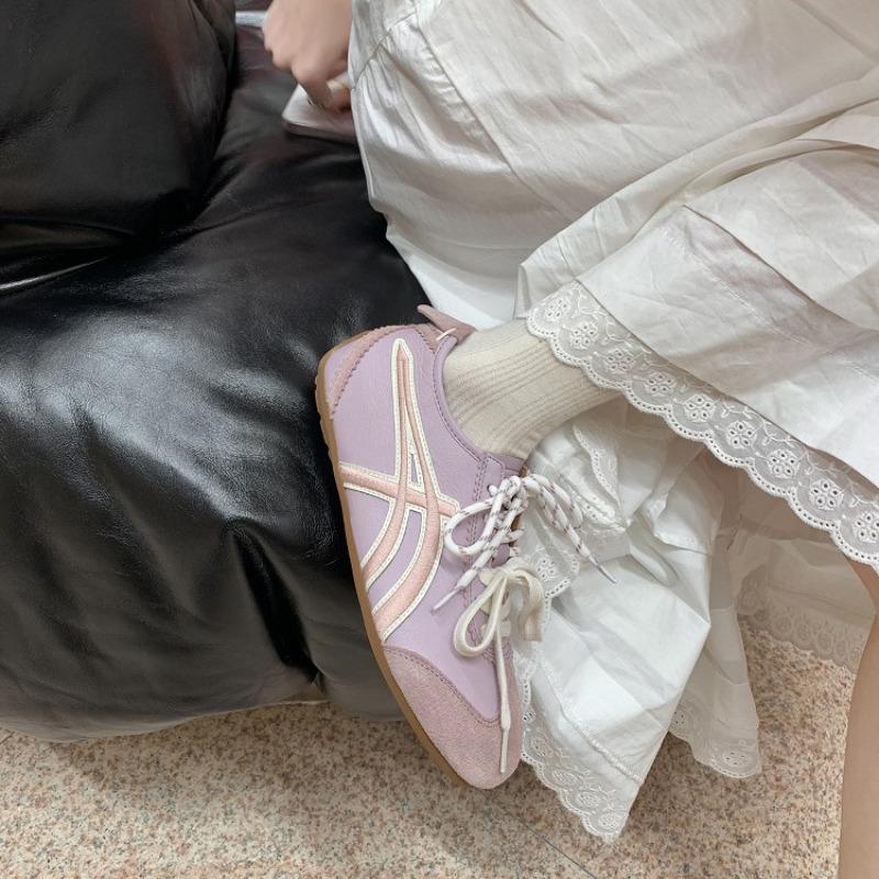 Cowhide version~ fashionable contrasting pair of shoelaces square round head casual women's casual sports shoes