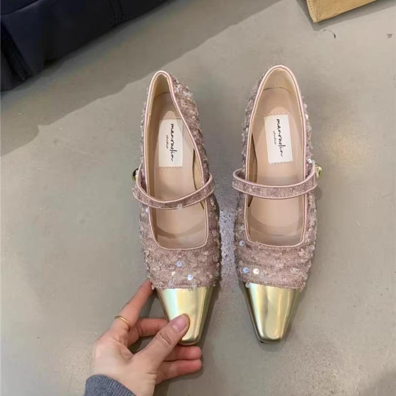 Fashion Fashion Square Toe Sequin Shoes Women 2025 New Summer Shallow Women Sandals Elegance Chunky Heels Banquet Women Shoes Q69
