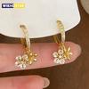 Real 925 Sterling Silver 18K Gold Zircon Flower Pendant Hoop Earrings for Women Cute Fine Jewelry Minimalist Accessories