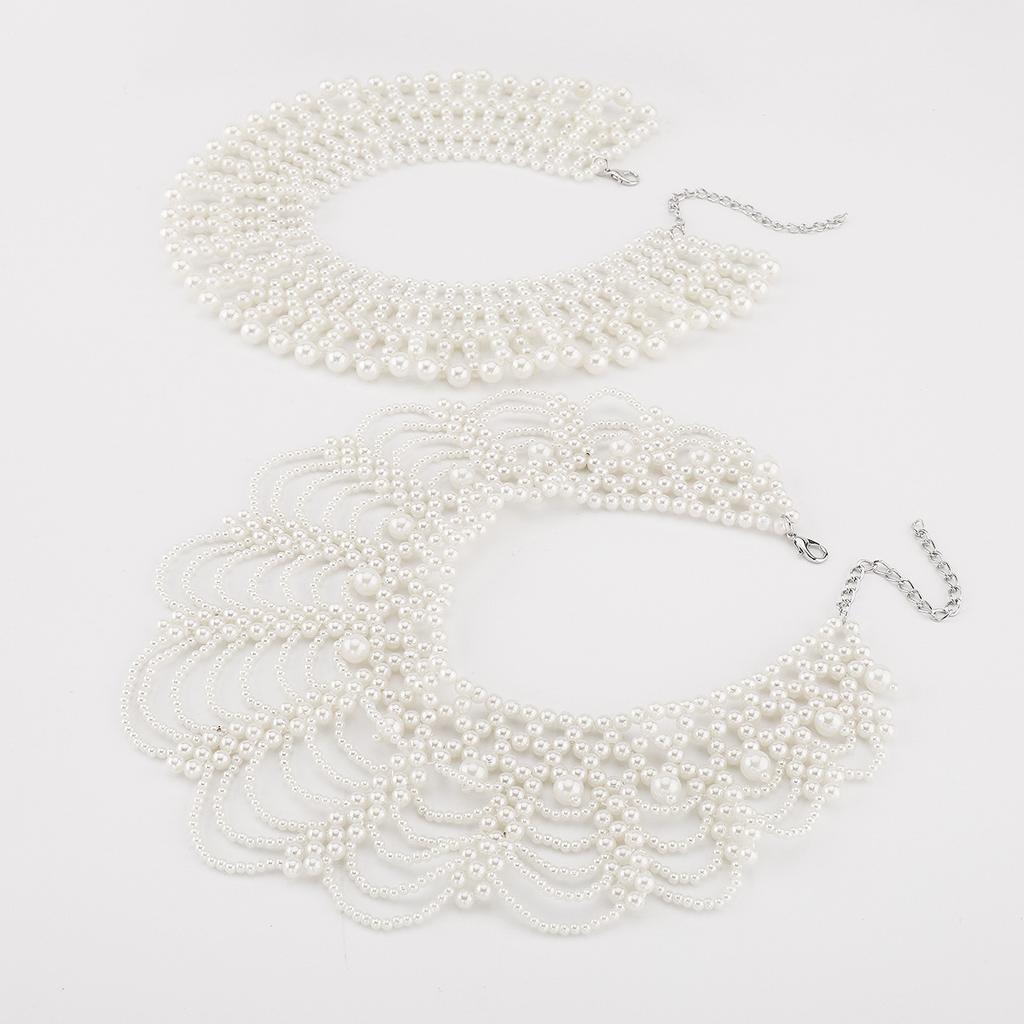 Fashion French Palace Style Handmade Woven Faux Pearl Collar Choker Retro False Collar Necklace Elegant Female Jewelry