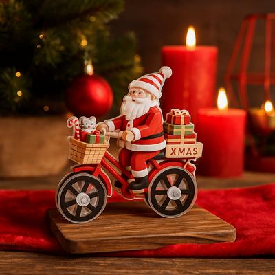Acrylic Santa Claus Figurine Cartoon Decorative Christmas Snowman Figurines Cute Snowman Bicycle Decoration Party Gift