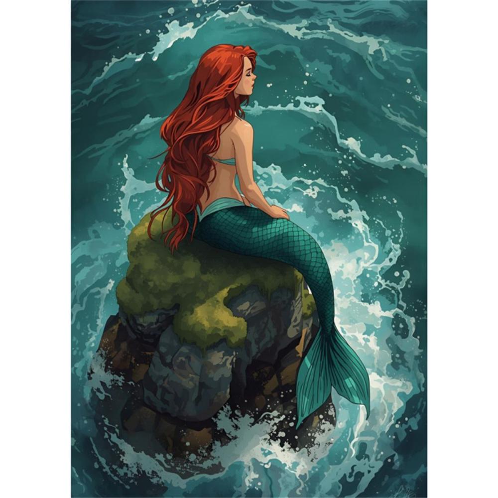 

Disney 5D DIY Diamond Painting Ariels Little Mermaid Rock and Wave Illustration Embroidered Mosaic Cross Stitch Home Decor Gift Craft Round 20x30cm