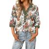 Haut floral d'été à la mode et décontracté pour femmes avec col en V, patchwork et manches trois-quarts