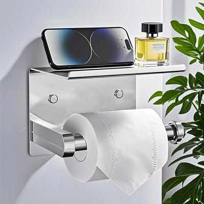 304Stainless Steel Bathroom Paper Holder Toilet Roll Holder No Drilling Wall Mount Wc Paper Phone Holder Home Paper Towel Holder