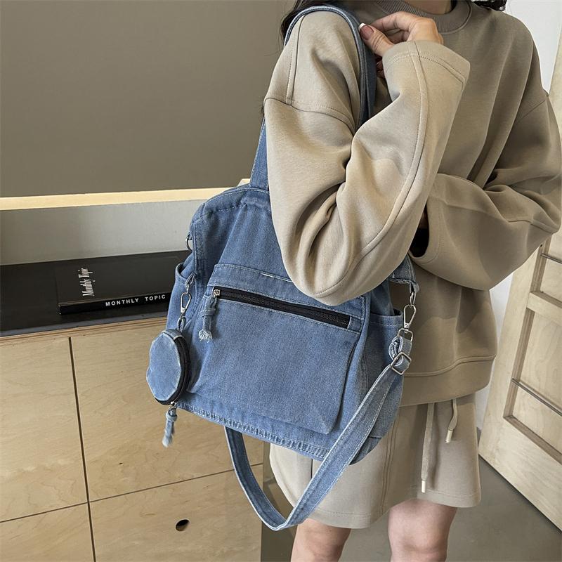 Borsa a tracolla in denim da donna, grande capacità, borsa a mano per studenti, pendolari, classi, borsa a tracolla