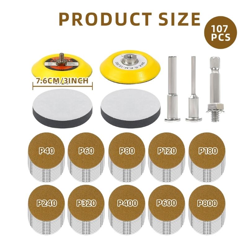 Gold Grinder Sanding Disc Drill Sanding Attachment Hook and Looping Backing Pad with Sander Pads Sandpaper for Woodworking