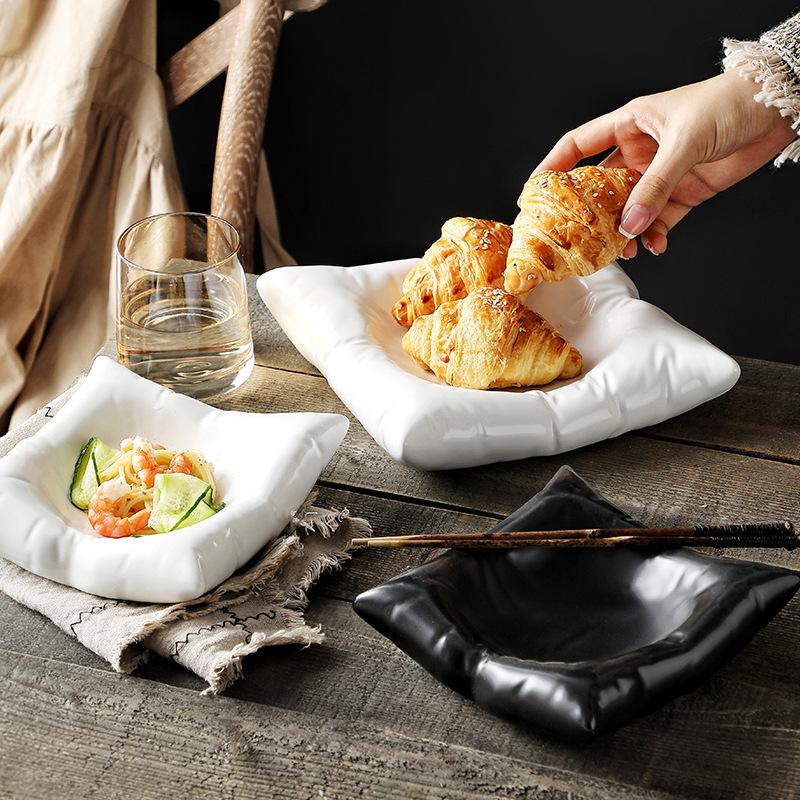 Kreativer Keramik Salatteller Küchengeschirr Speiseteller Pasta Steak Dessertteller Kissenförmige Dessertschale Salatschüssel