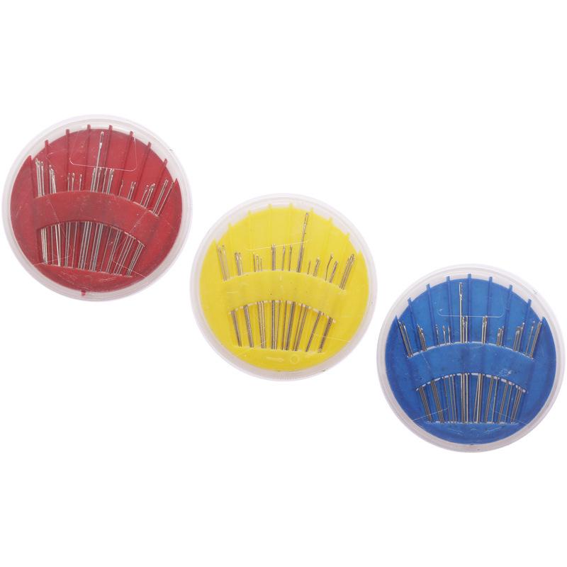 Sada domácí šicí krabice, krabička na jehly ve tvaru disku, šicí jehla, ruční šicí jehla, ruční jehla.