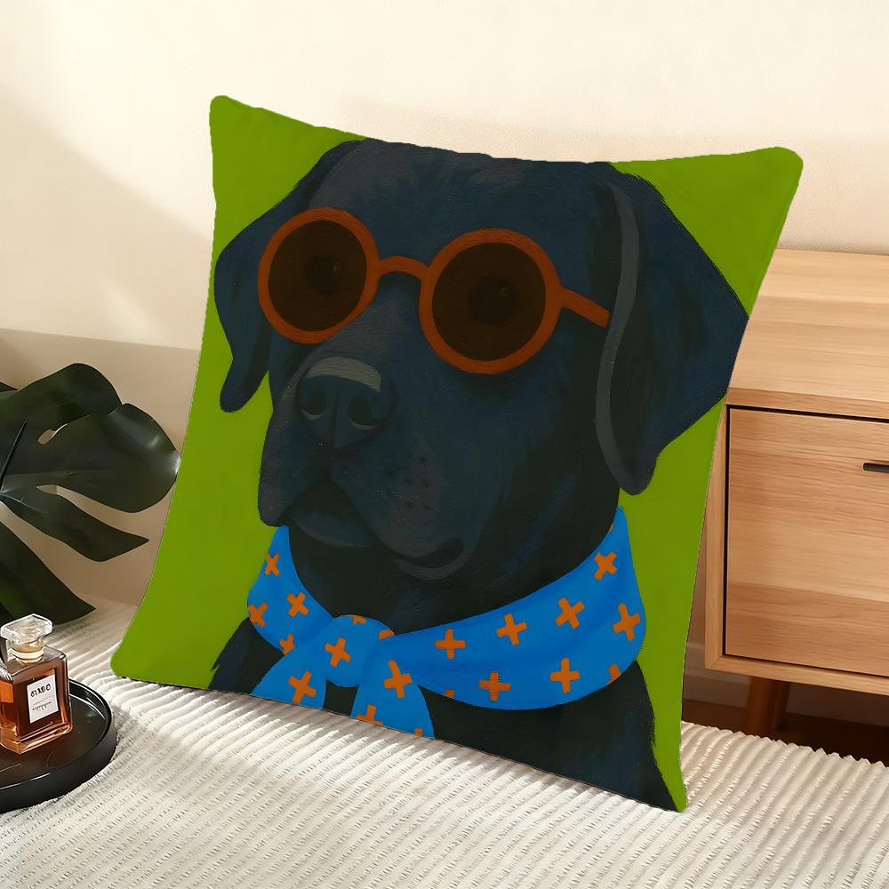 Animals Wearing Bandanas Cushion Cover Silky Short Plush Home Sofa Cushion Cover - Invisible Zipper Home Decoration