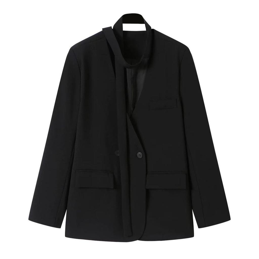 Elegant Belted Casual Blazer Women Spring Autumn Loose Fit Tied Sleeve Slimming Office Suit