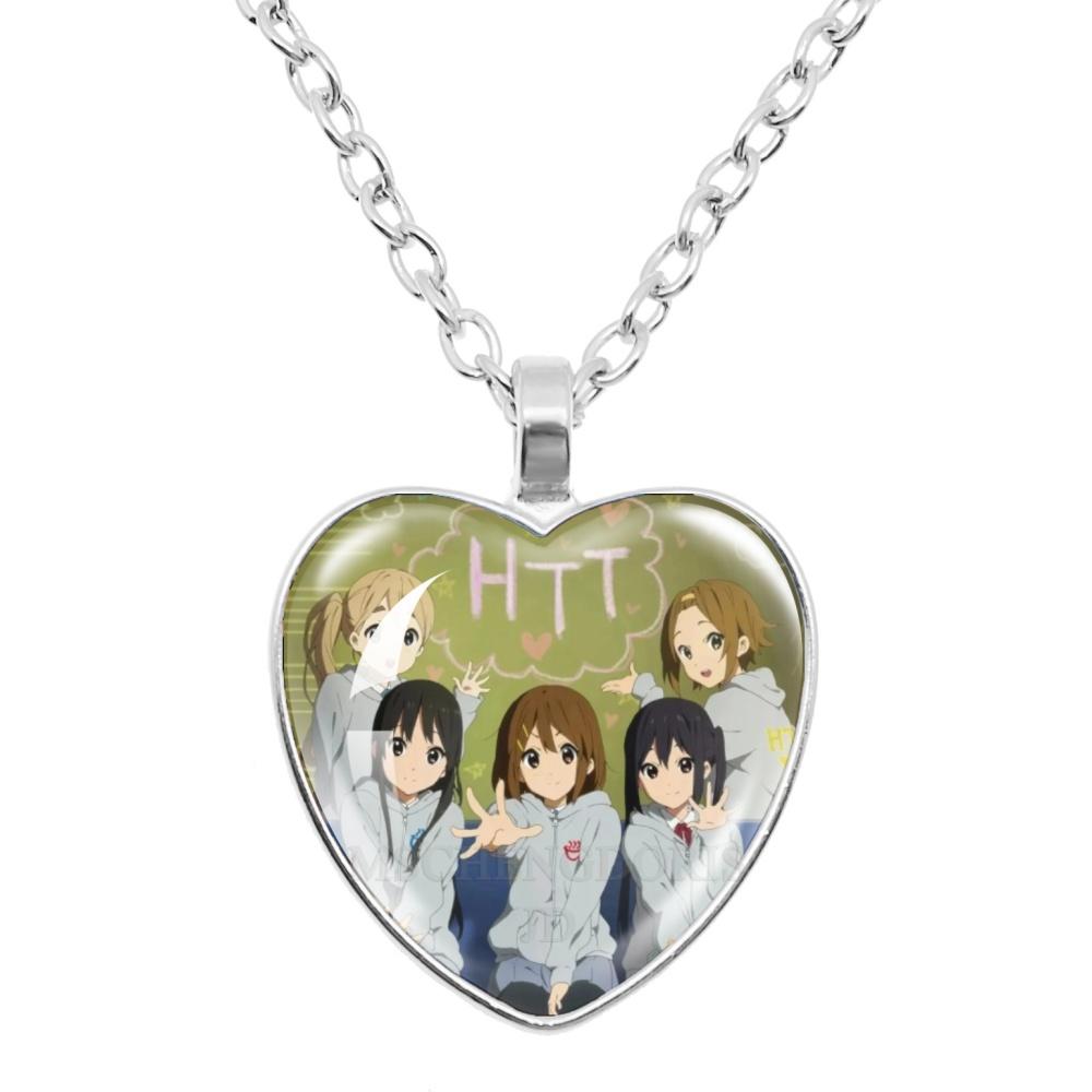 K-ON! Anime Heart Shape Pendant Necklace - Hirasawa Yui Mio Ritsu Tsumugi Azusa Characters Jewelry Gift for Fans