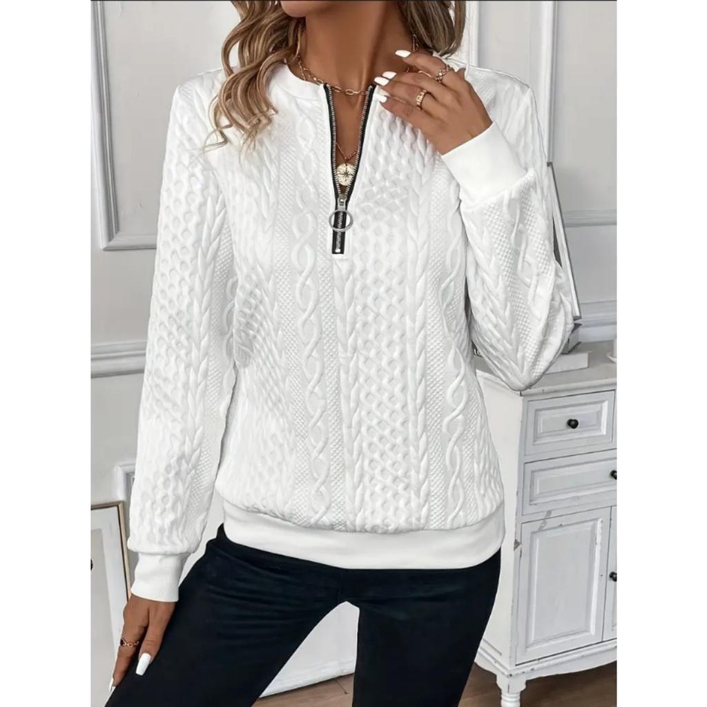 Dámská mikina přes hlavu, Bavlnou polstrovaná ležérní mikina, Mikina na zip