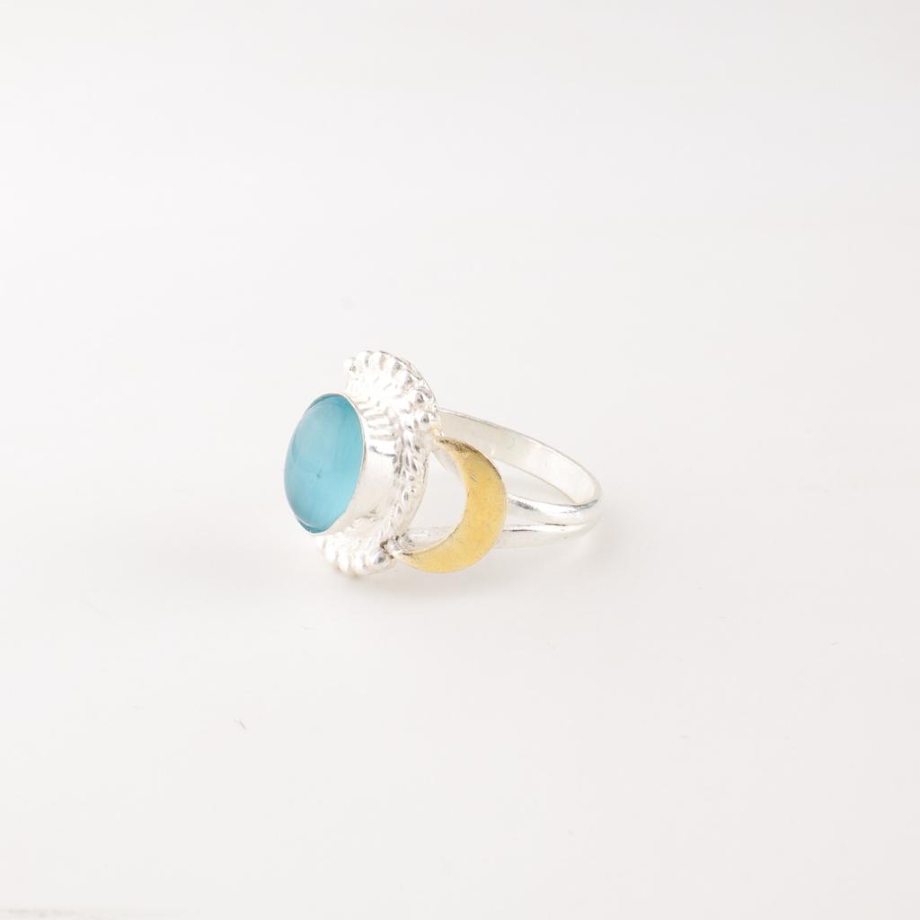 Blue Cat's Eye Gemstone 925 Stamped Silver Jewelry Handmade Ring Gift For Sister RR-61-37