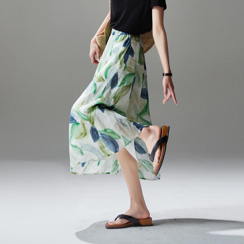 SOFSIL 2026 Summer Ramie Floral A-line Skirt