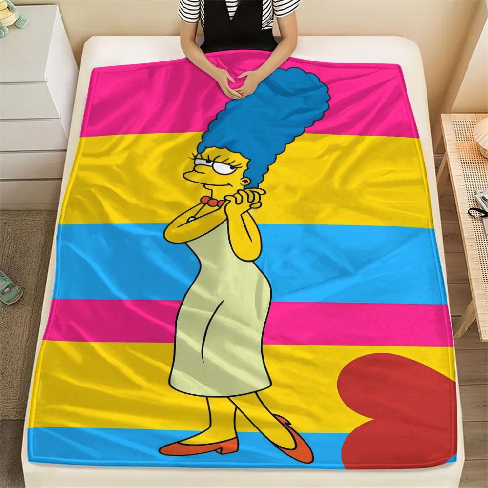 Marge Simpson Art Printed Flannel Blanket, soft throw for bedroom sofa, washable, fan merchandise, great gift.