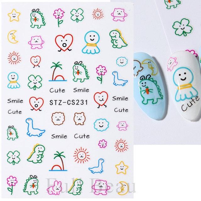 Water Nail Decal Sticker Flower Leaf Tree Green Simple Autumn Slider for Manicure Nail Art Watermark Tips