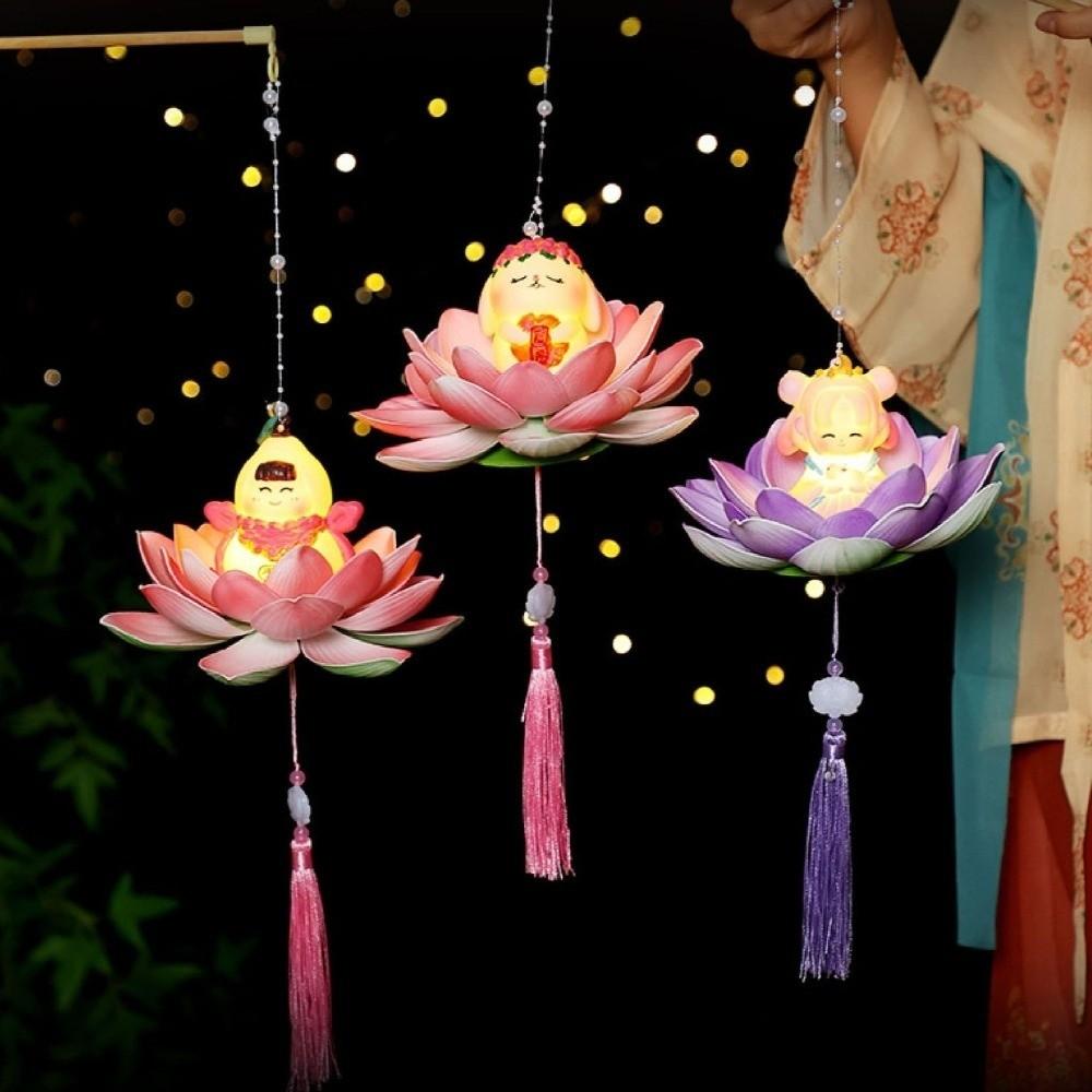 Chinese Style Mid-Autumn Festival Lotus Lantern Luminous Hand-Held Flower Lantern  Dance Prop