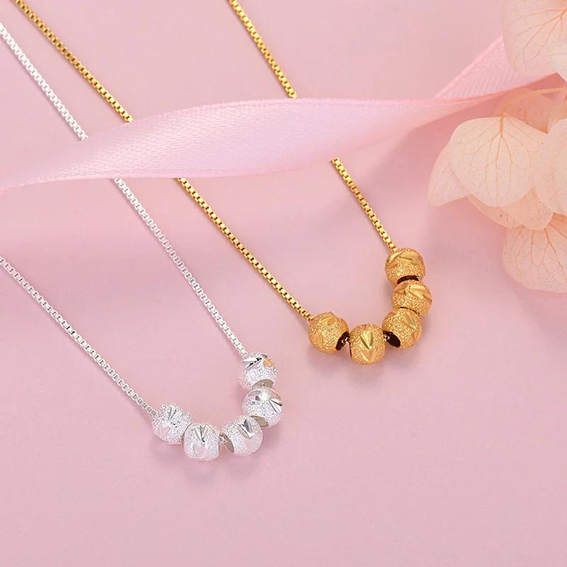 Pretty Copper 18K Gold Color lucky beads Chain Necklace For Women Man Fashion Wedding Party Jewelry Christmas gifts