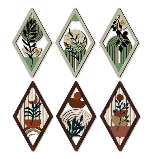 3 Pcs Boho Minimalist Wall Art Geometric Plants Hollow Out Wall Hanging Decor Farmhouse Abstract Bohemian Wood Poster for Living Room Bedroom Entrance
