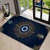 Böser Blick Hamsa Hand Bereichsteppich Teppich Rutschfeste Fußmatte Dunkelblau Basis Waschbarer Willkommensteppich für Haustür Eingangsbereich Boho Ethno