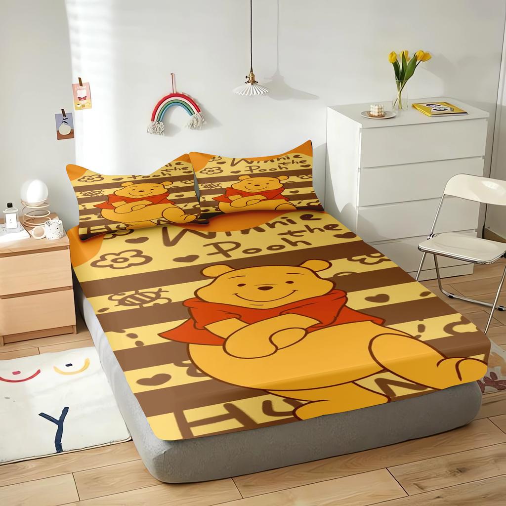 -Winnie The Pooh Fitted Sheets Cartoon Bedding Set Quilt 3D Children Cover Set King Size Covers Printed  Polyester