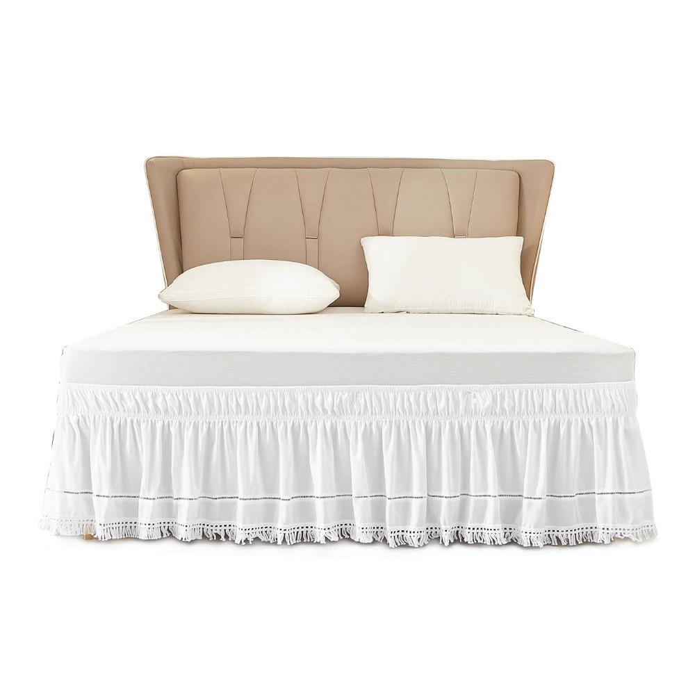 Ruffled White Fringed Bed Skirt Elastic Bed Cover Practical Bedspread Bed Room