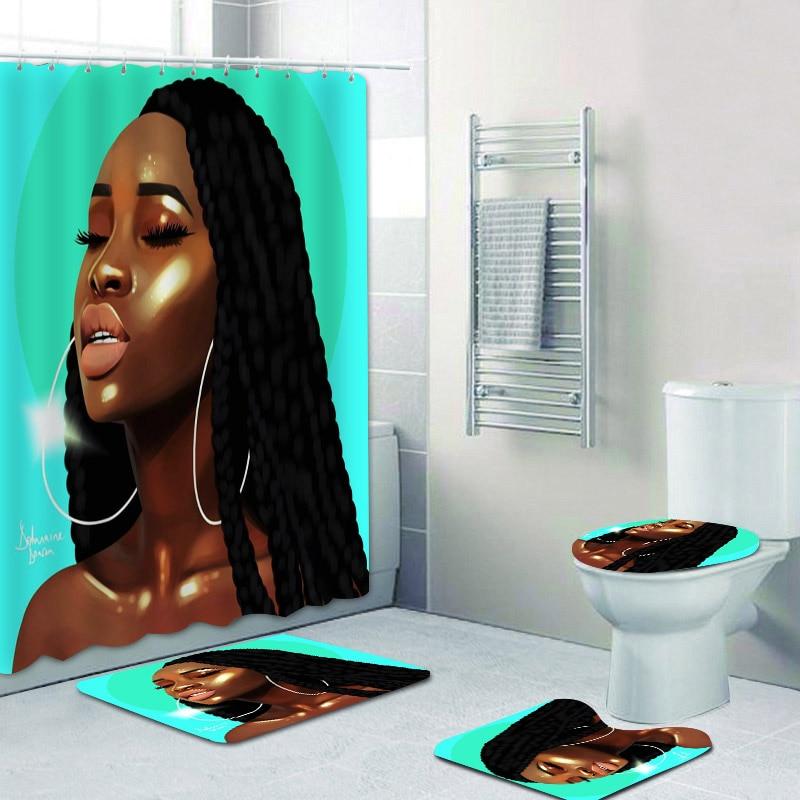 Braided Afro Girls Princess Black African American Shower Curtain Set For Bathroom Bath Curtains Mat Rug Carpet Pērc Par Zemām Cenām E Komercijas Platformā Joom Braided Afro Girls Princess Black, Princess Shower Curtain Set