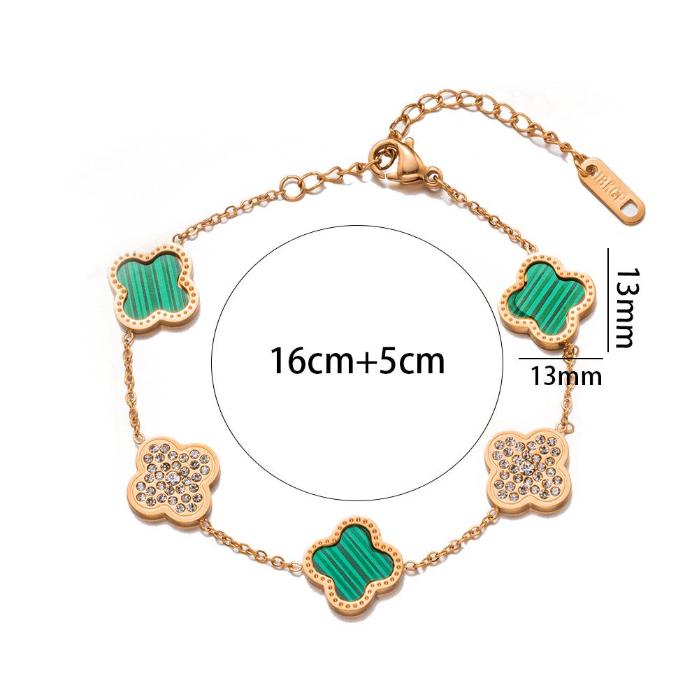 Non-Fading Rose Gold 18K Four-Leaf Clover Bracelet with Diamond Accent – European & American Style Charm Jewelry