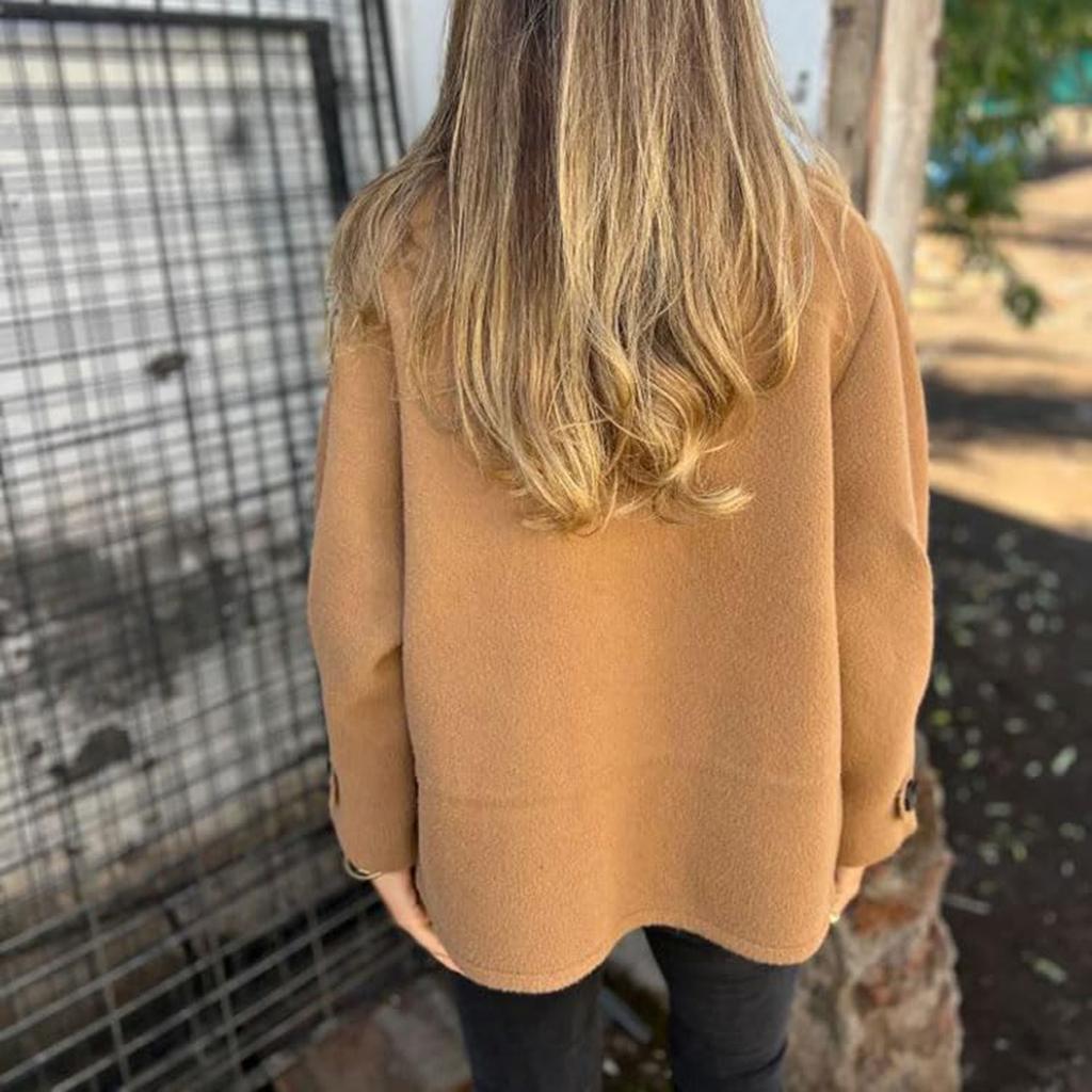 Women's Fashionable Solid Color Long Sleeved Casual Lapel Button Down Woolen Coat