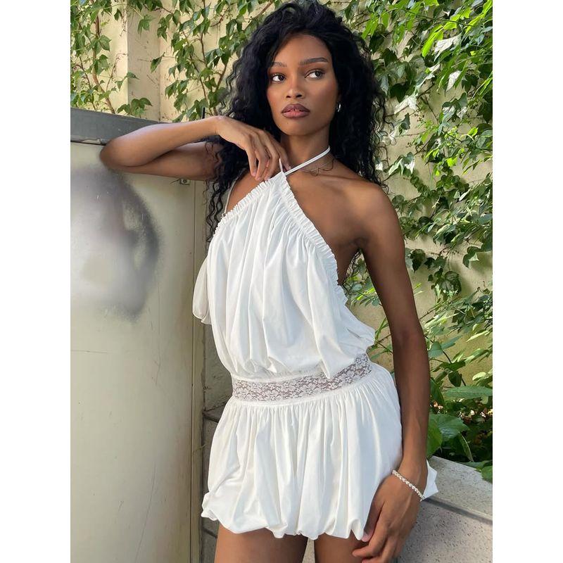 H Home European and American Women's Clothing California Sexy Halterneck Self-Tie Lace Waist-Tight Bud Skirt Pure Desire Sexy Backless Dress