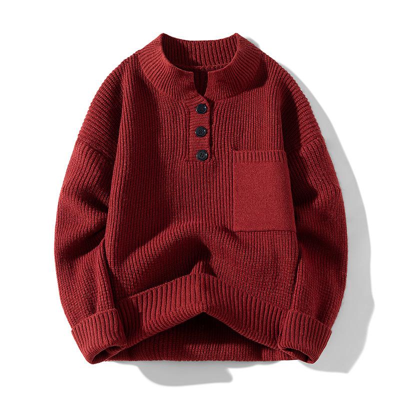 Nový podzimní a zimní svetr s polovičním rolákem na knoflíky, pletený svetr, pánský všestranný svetr-bunda
