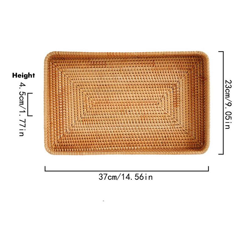 Handcraft Rattan Serving Tray, Wicker Storage and Organizing Baskets, Woven Tray for Home Decor, Bathroom, Kitchen Counter