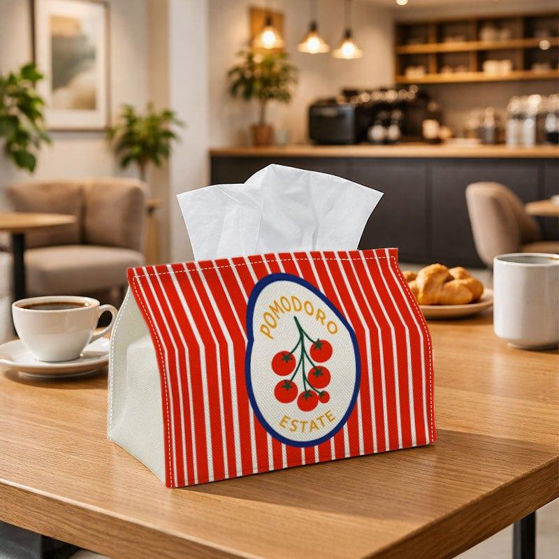 1pc Retro PopArt Vintage Tissue Box, Tomato Label Stripe Graphic Perfect for Outdoor Gatherings, Daily Desktop Use, And Suitable for Bedrooms, Living
