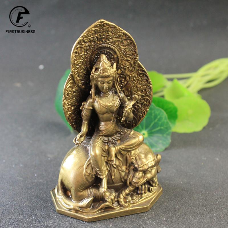 Antique Copper Tibetan Buddhism Holding RUYI Samantabhadra Bodhisattva Buddha Riding Mythical elephant Statue Crafts Ornaments