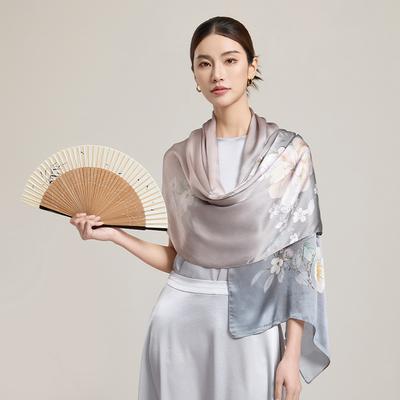 100% Silk Scarf Women Print Hangzhou Handkerchief Pure Silk Neckscarves Luxury Bufandas Silk Shawl   Long Scarf