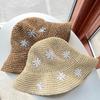 Summer Crochet Straw Hat For Women Sweet Flower Embroidered Bucket Foldable UV Protection Beach Panama Sunshade Caps