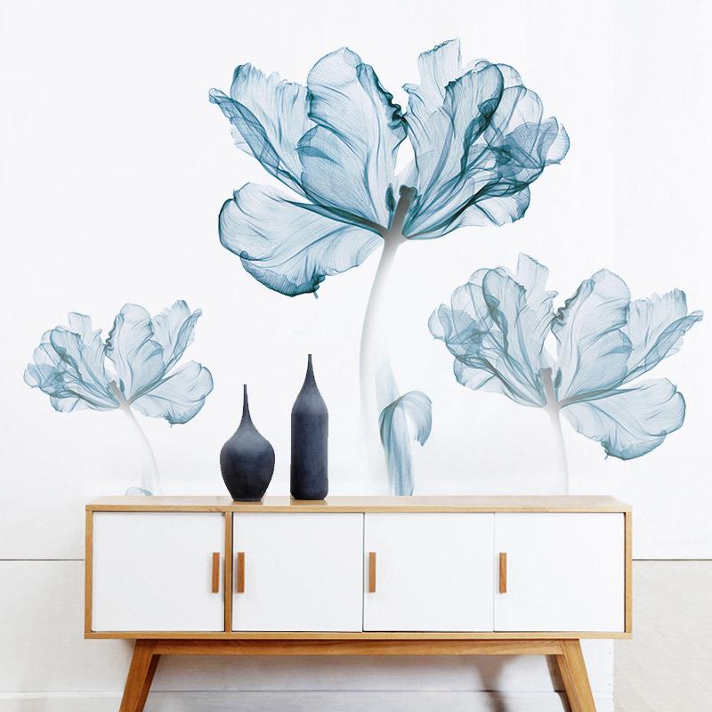 Large 110*180cm Nordic Blue Flower Wall Sticker Self Adhesive Painting for Bedroom Sofa Living Room Background Wall Decoration Home Decor