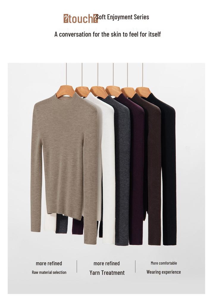 Women's Seamless 100% Wool Slim Fit Long-Sleeve Knitwear, Half-High Neck Base Layer - 2026 Style.