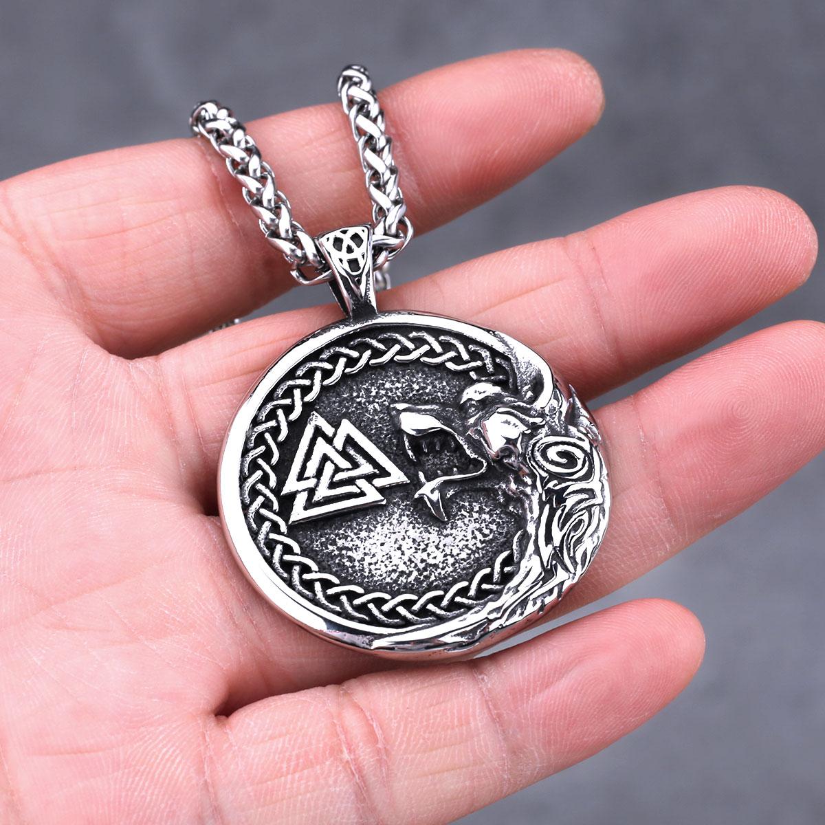 

Нержавеющая сталь голова волка викинга и треугольная руна Одина ожерелье мужская хип-хоп ретро байкерская подвеска ожерелье амулет ювелирные изделия подарок